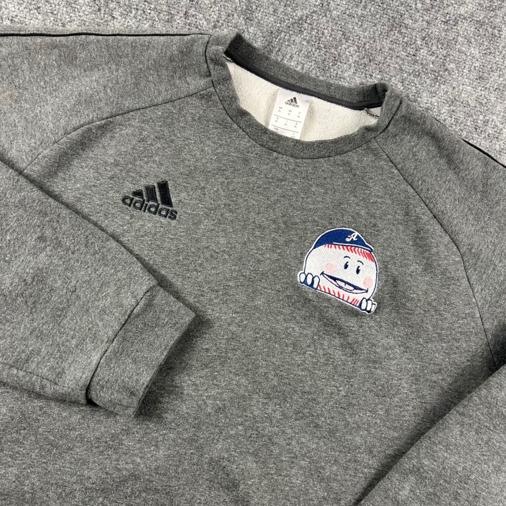 Adidas Sweatshirt Mens XL Gray Atlanta Braves Homer Mascot Raglan Pullover MLB
